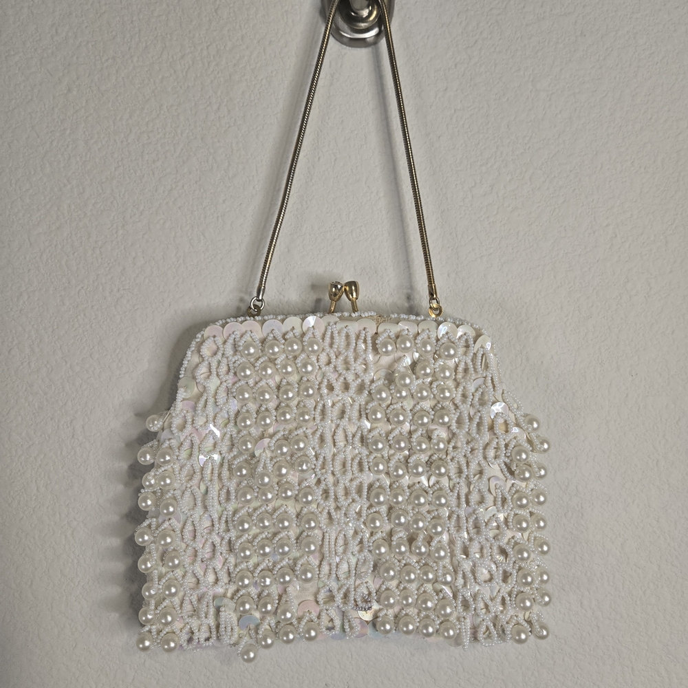 Vintage White Pearl Purse Handmade